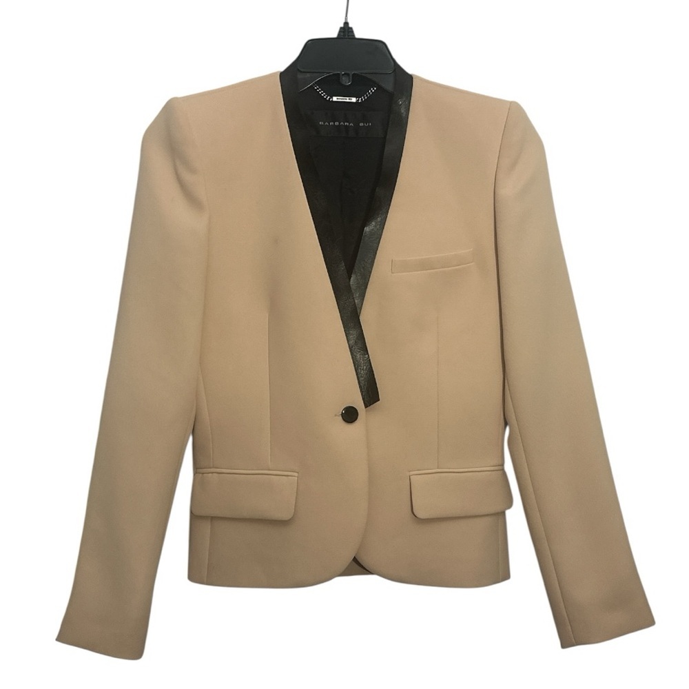 Barbara Bui Leather Trim Collarless Blazer Size 42 Cream Professional